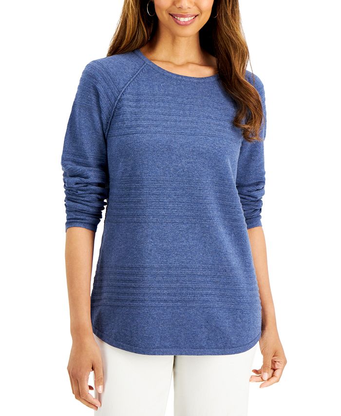 Karen Scott Cotton Textured Curved-Hem Sweater, Created for Macy's - Macy's
