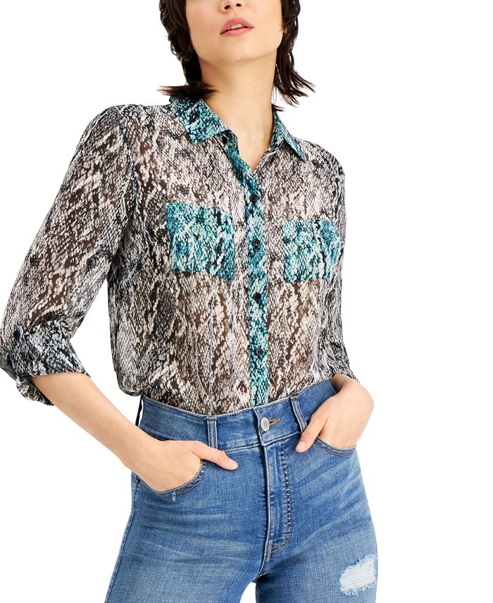 INC International Concepts Mixed SnakeEmbossed Shirt, Created for Macy