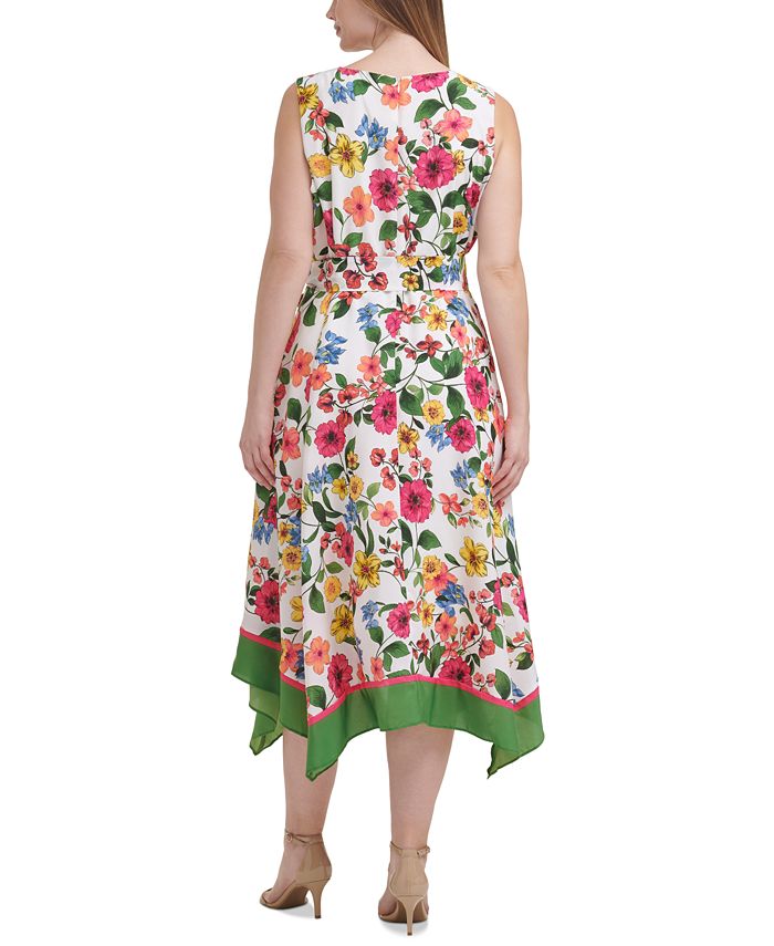 Jessica Howard Plus Size Floral-Print Handkerchief-Hem Midi Dress - Macy's