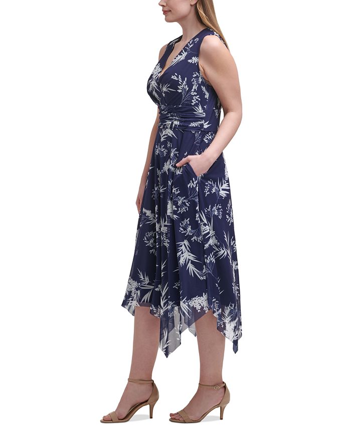 Jessica Howard Plus Size Printed Handkerchief-Hem Dress - Macy's