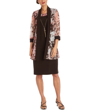 R & M Richards Petite Floral-Print Jacket & Necklace Dress