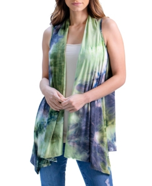 Women's Tie Dye Sleeveless Collared Cardigan Vest