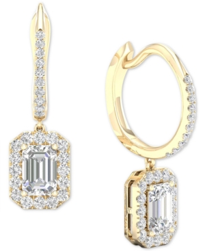 Macy's Diamond Halo Dangle Hoop Earrings (1-1/2 Ct. T.w.) In 14k Gold In Yellow Gold