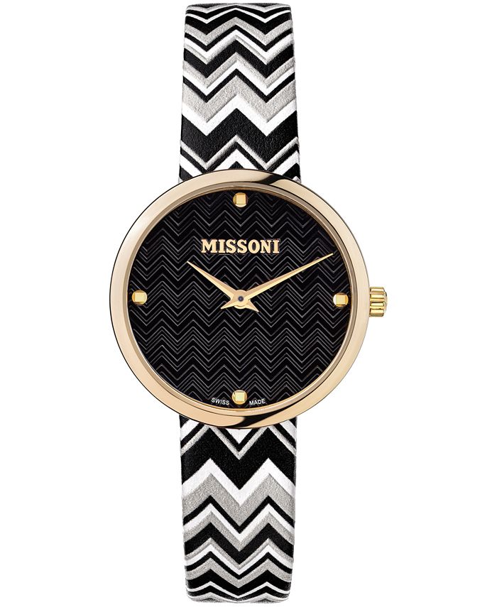 Missoni - Women's Swiss M1 Black & White Leather Strap Watch 34mm