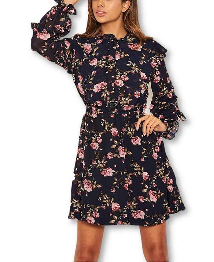 AX Paris Floral Frill Long Sleeve Swing Dress Macy s