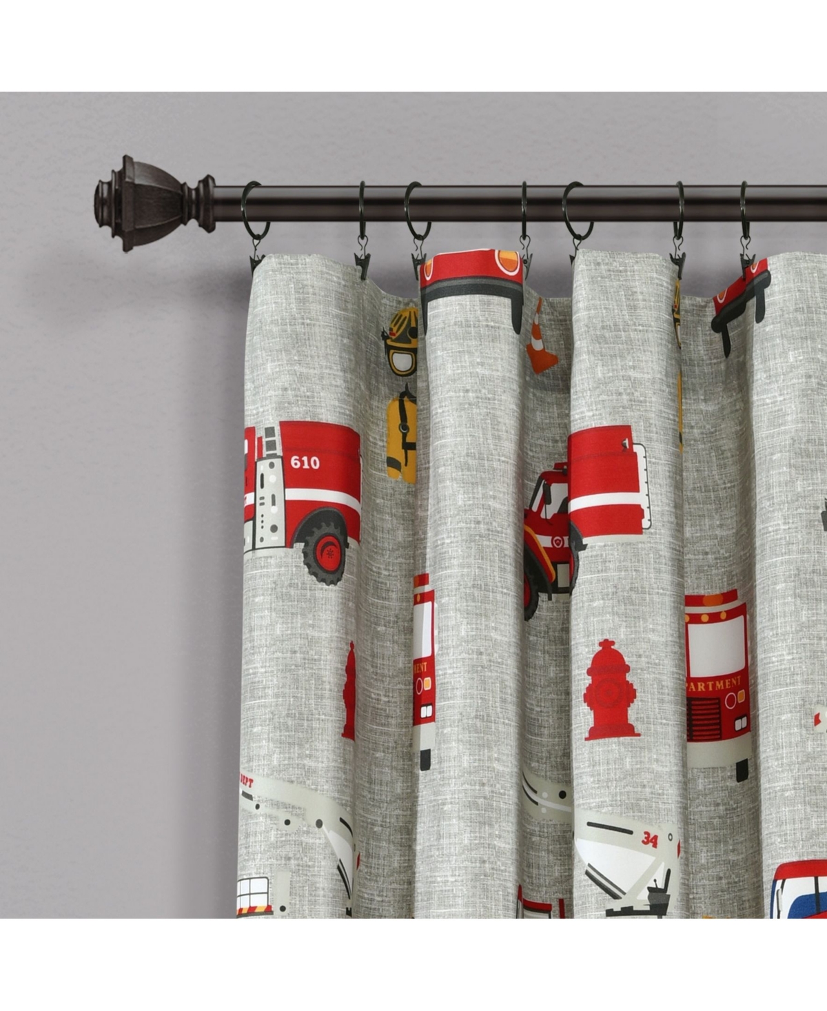 Lush Decor Fire Truck Window Curtain Panels Set for Kids, - Gray