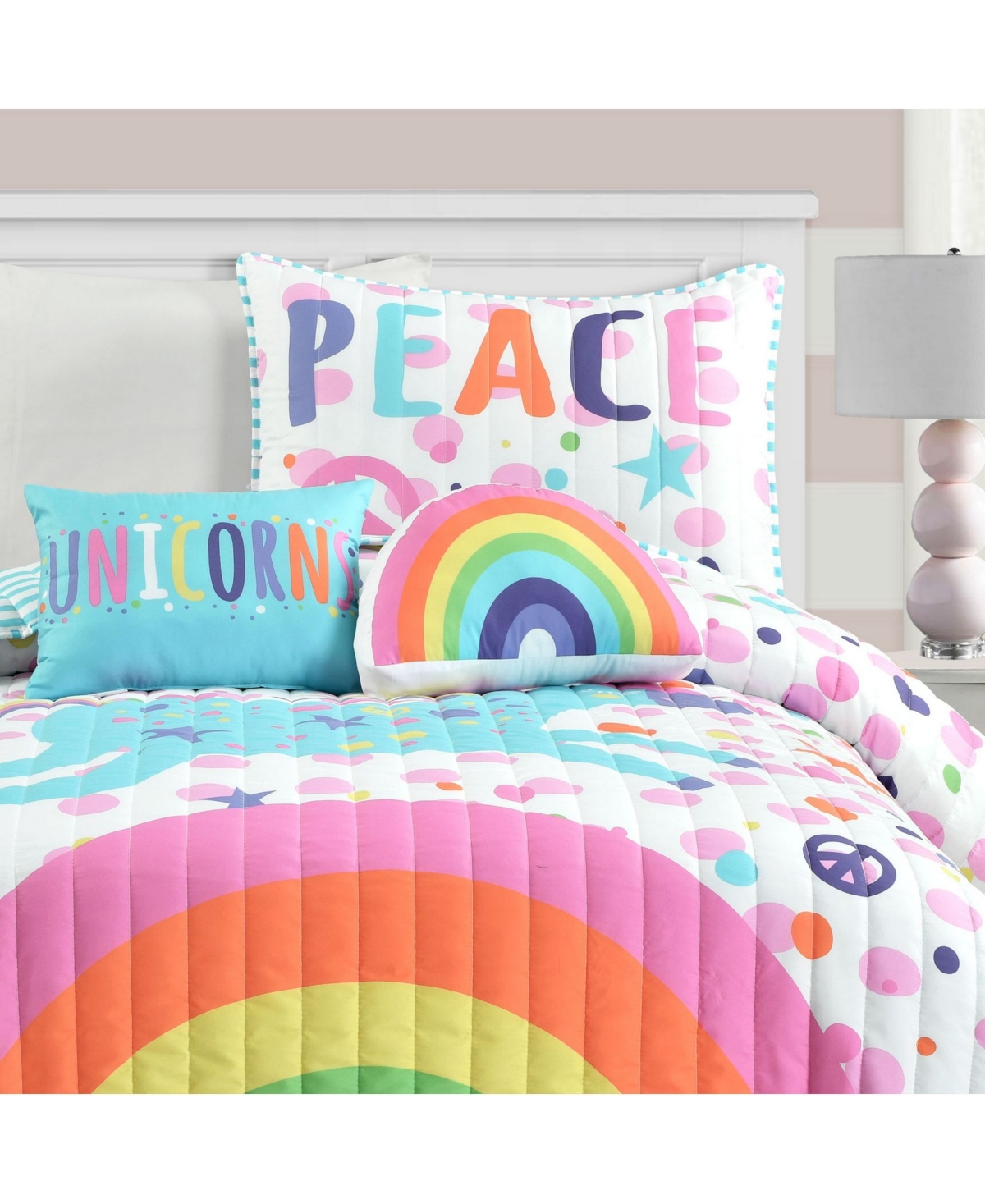 Lush Decor Unicorn Rainbow 4 Piece Quilt Set for Kids, - Multi