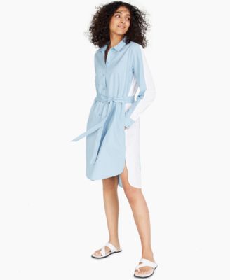 Alfani Petite Colorblocked Tie Waist Button Down Shirtdress Created for Macy s Macy s