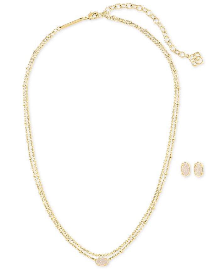 Kendra Scott Drusy Stone DoubleStrand Necklace & Stud Earrings Set