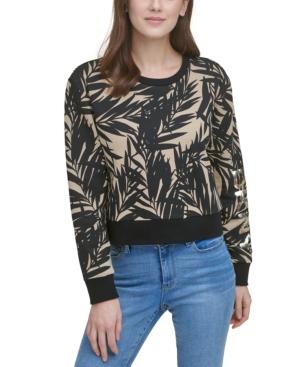 Dkny Printed Sequined Arm Logo Sweatshirt In Wck Blk Modesens