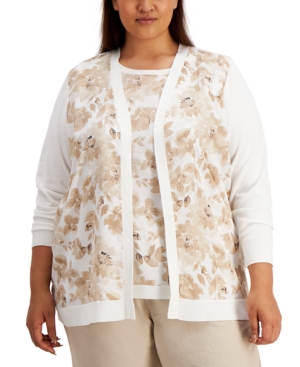 Calvin Klein Plus Size Printed Open-Front Cardigan Sweater