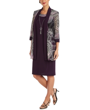 R & M Richards Petite 2-Pc Printed Jacket & Necklace Dress Set