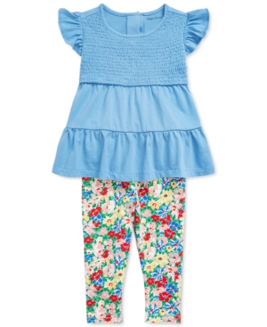 Polo Ralph Lauren Baby Girls 2-Pc Shirred Top & Floral Leggings Set