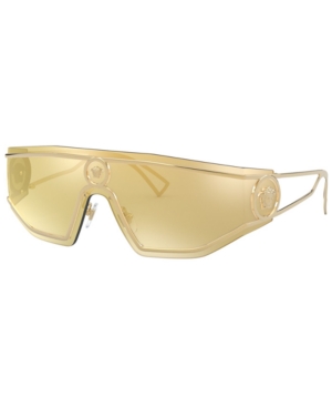 Versace Men's Medusa Metal Shield Sunglasses In Gold/brown Mirror Gold