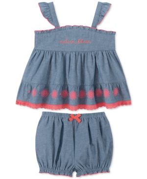 Calvin Klein Baby Girls 2-Pc Cotton Chambray Tank Top & Shorts Set