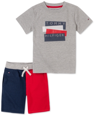 Tommy Hilfiger Kids' Baby Boys 2-pc. Short-sleeve Logo T-shirt & Colorblock Terry Shorts Set In Grey Hea