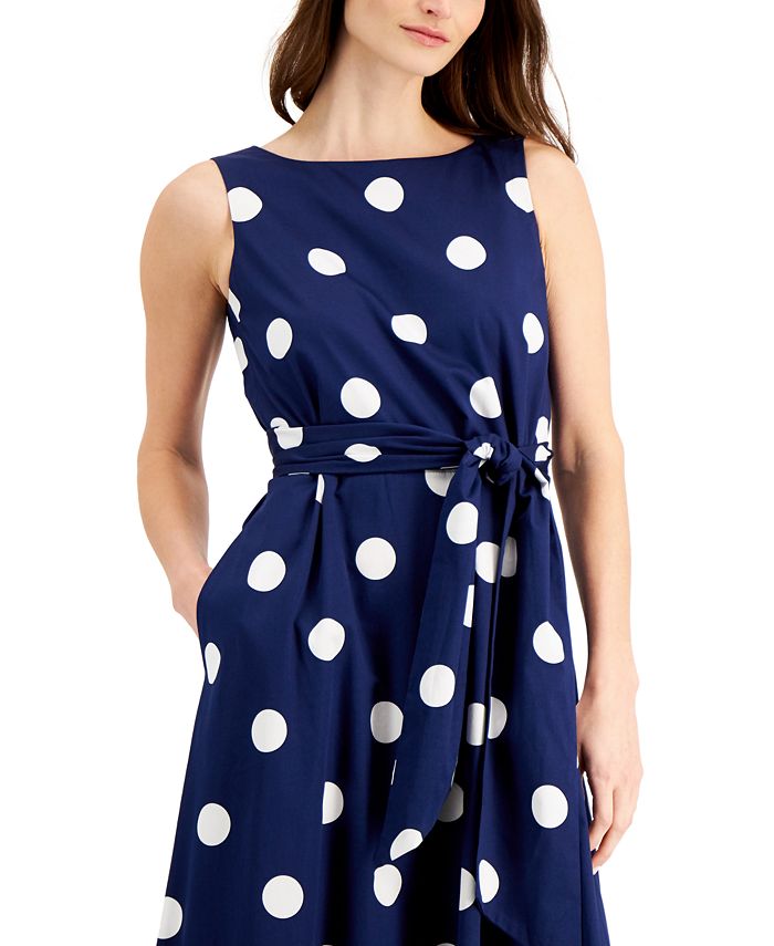 Anne Klein Dot-Print Belted Dress - Macy's