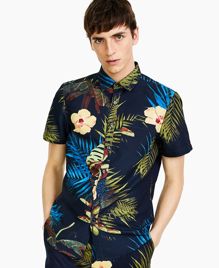 Paisley & Gray Men's Swim Short Sleeve Bright Floral Print Shirt - Macy's
