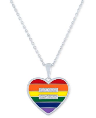 Macy's - Diamond Accent Rainbow Heart Pendant Necklace in Sterling Silver, 16" + 4" extender