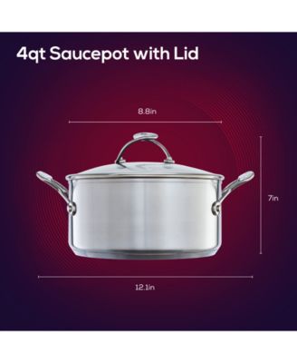 SteelShield S-Series Stainless Steel Nonstick Saucepan with Lid, 4-Quart, Silver