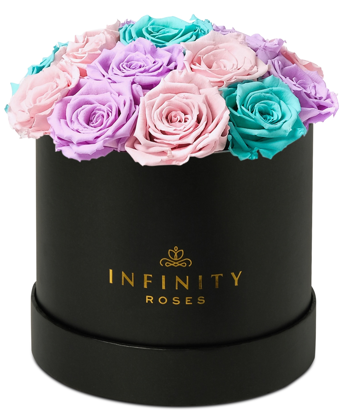Round Box of 16 Pastel Ombre Real Roses, Preserved To Last Over A Year - Open White