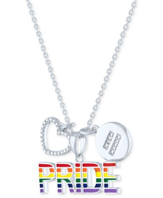 Diamond Accented Disc, Heart & PRIDE Pendant Necklace in Sterling Silver, 16" + 4" extender