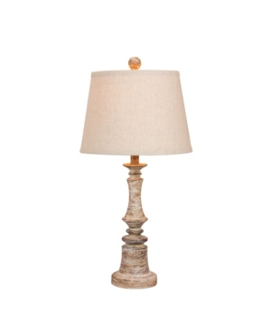 Fangio Lighting Distressed Candlestick Resin Table Lamp In Cottage Antique Beige