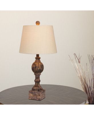 Distressed Sculpted Column Resin Table Lamps, Set of 2