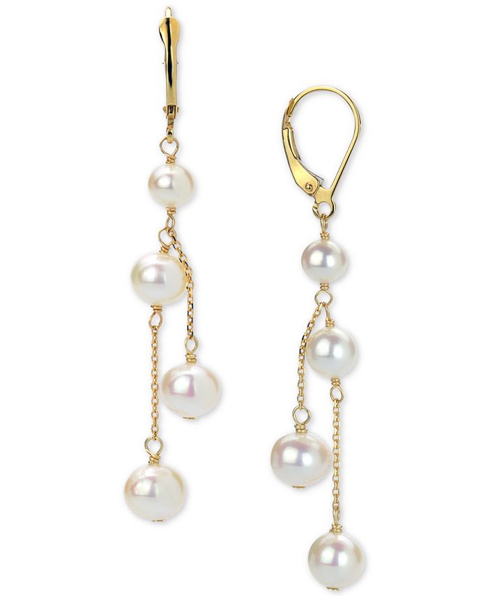 Macy's Cultured Freshwater Pearl (5-7mm) Drop Earrings in 14k Gold - Macy's