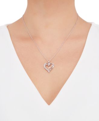 Diamond Heart Mom 18" Pendant Necklace (1/10 ct. t.w.) in Sterling Silver and 14K Rose Gold-Plate