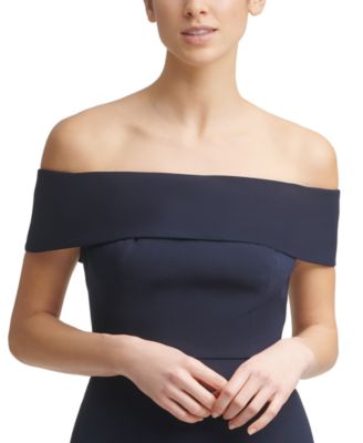 calvin klein off the shoulder crepe dress