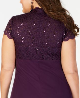 Plus Size Sequined-Lace Ruched Gown