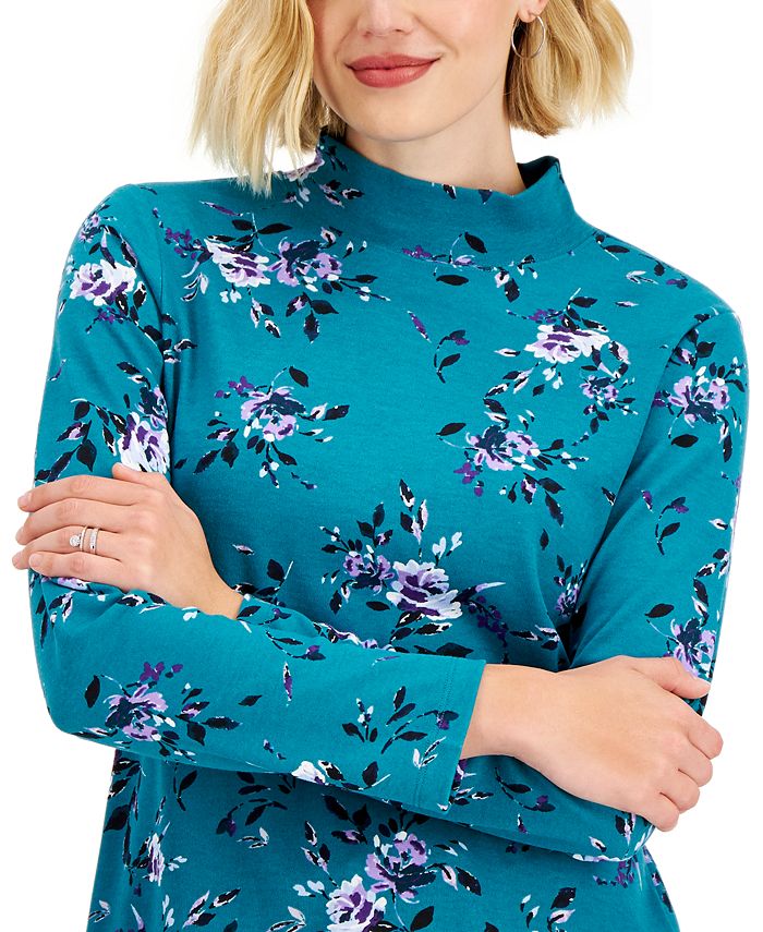 Karen Scott Printed Mock-Neck Top, Created for Macy's - Macy's