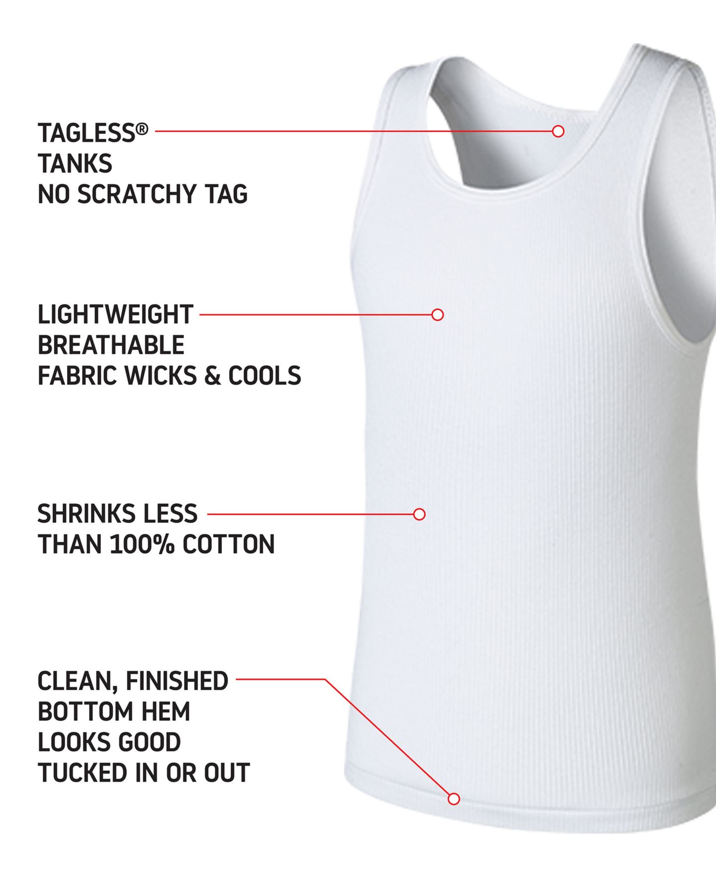 Топы Hanes Ultimate Cotton Blend Tank, Pack of 5 для мальчиков, цвет: Белый — фото 4