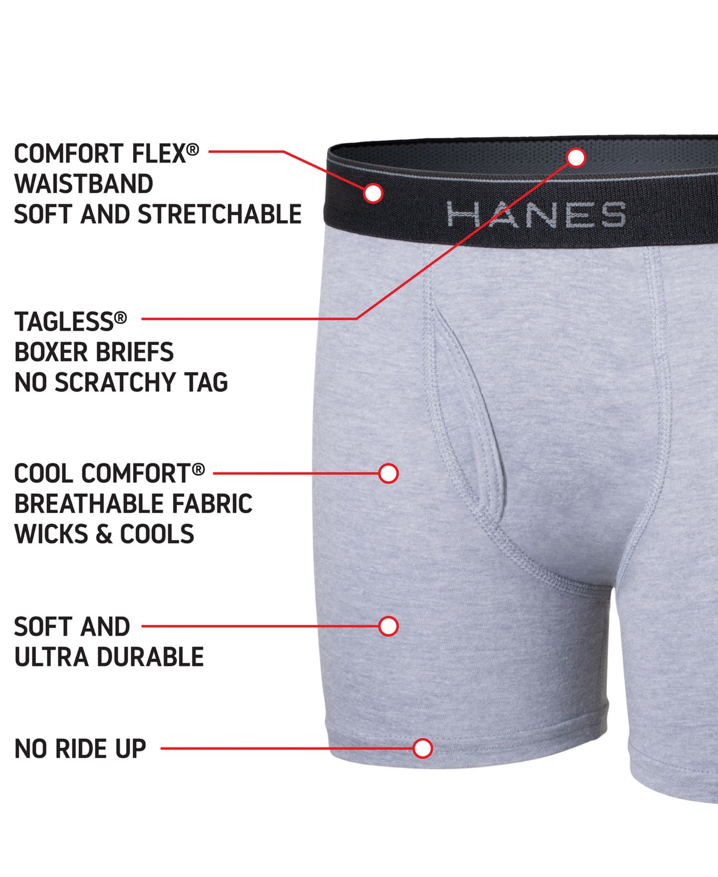 Трусы-боксеры Big Blend для детей, хлопок — Hanes, цвет: Чёрный / Серый — фото 5