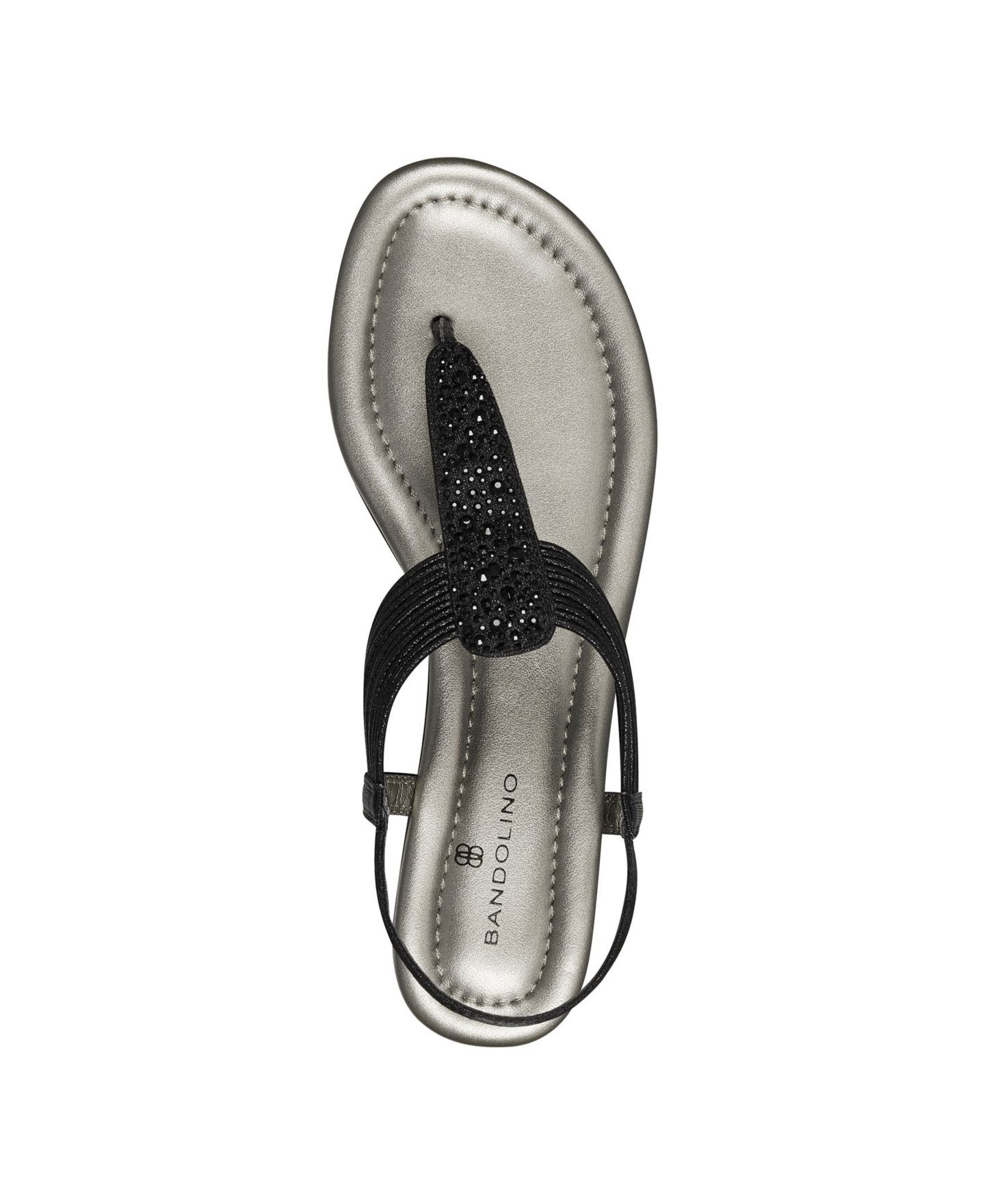 Женские сандалии Bandolino Kayte Embellished T-Strap Flat, цвет: Чёрный металлик — фото 4