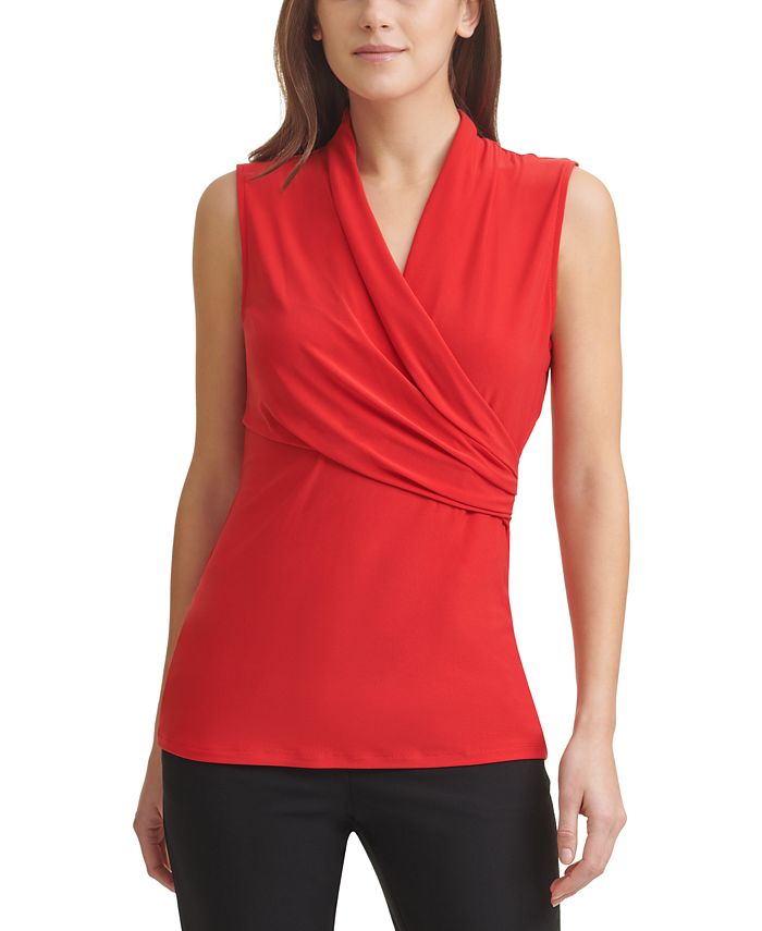 DKNY Ruched V-Neck Top - Macy's