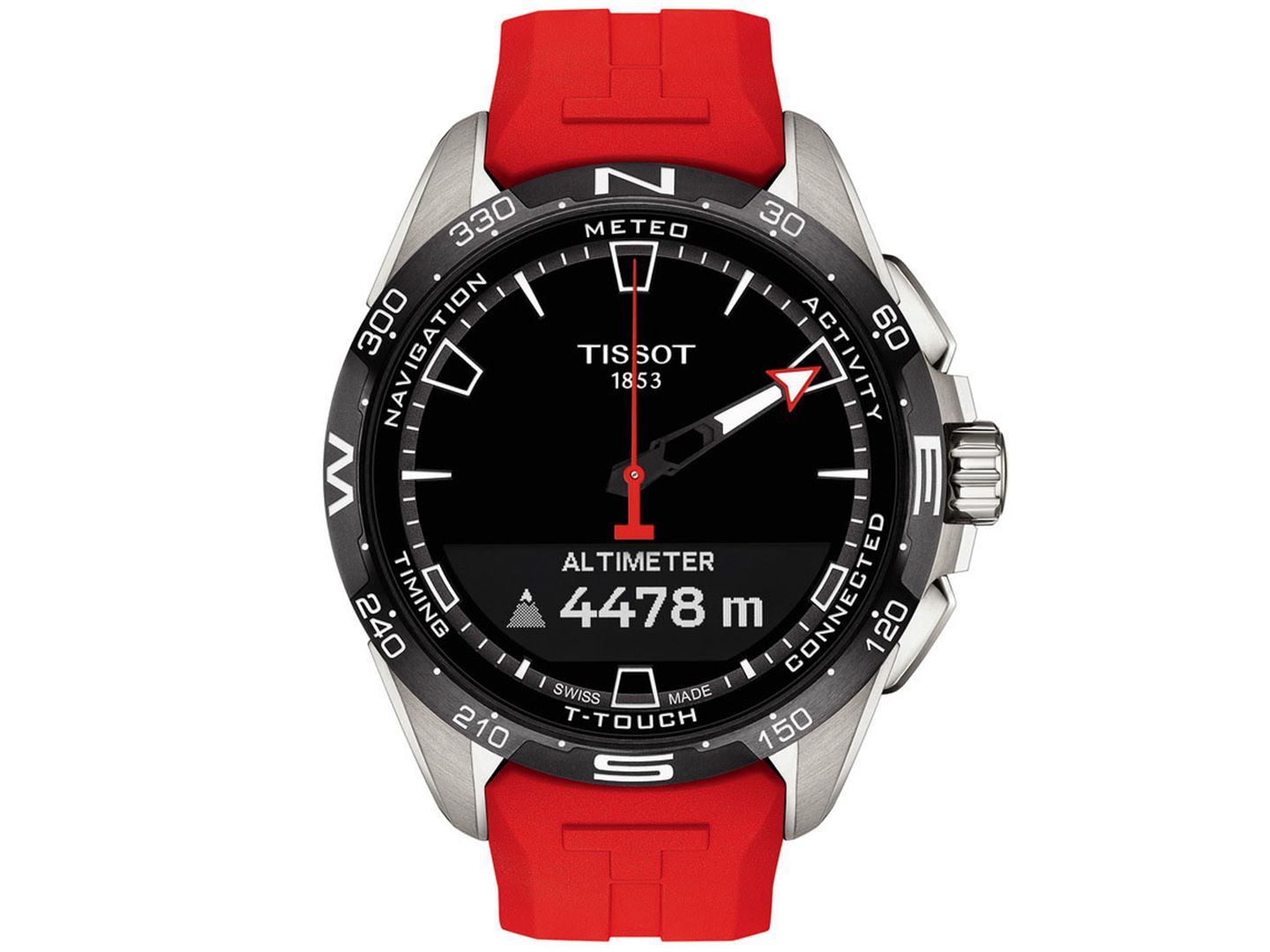 Мужские часы Tissot Swiss T-Touch Connect Solar Red Rubber Strap Smart Watch 48mm — фото 5