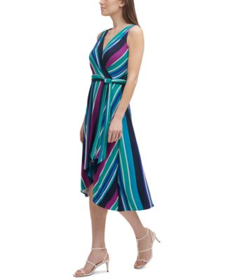 DKNY Striped Faux-Wrap Dress