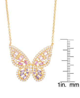 Cubic Zirconia Red Ombre Butterfly Pendant 18" Necklace in Silver Plate, Gold or Rose Gold Plate