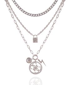 Silver-tone And Crystal Multi Layered Necklace With Logo Lock And Quatro G Pendants