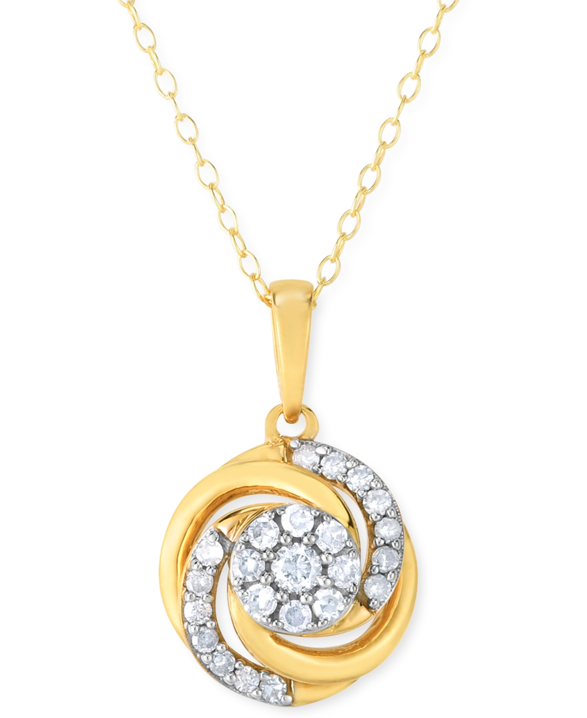MACY'S DIAMOND LOVE KNOT 18" PENDANT NECKLACE (1/4 CT. T.W.) IN 14K GOLD-PLATED STERLING SILVER