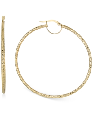 Macy's Textured Large Hoop Earrings In 10k Gold In Yellow Gold