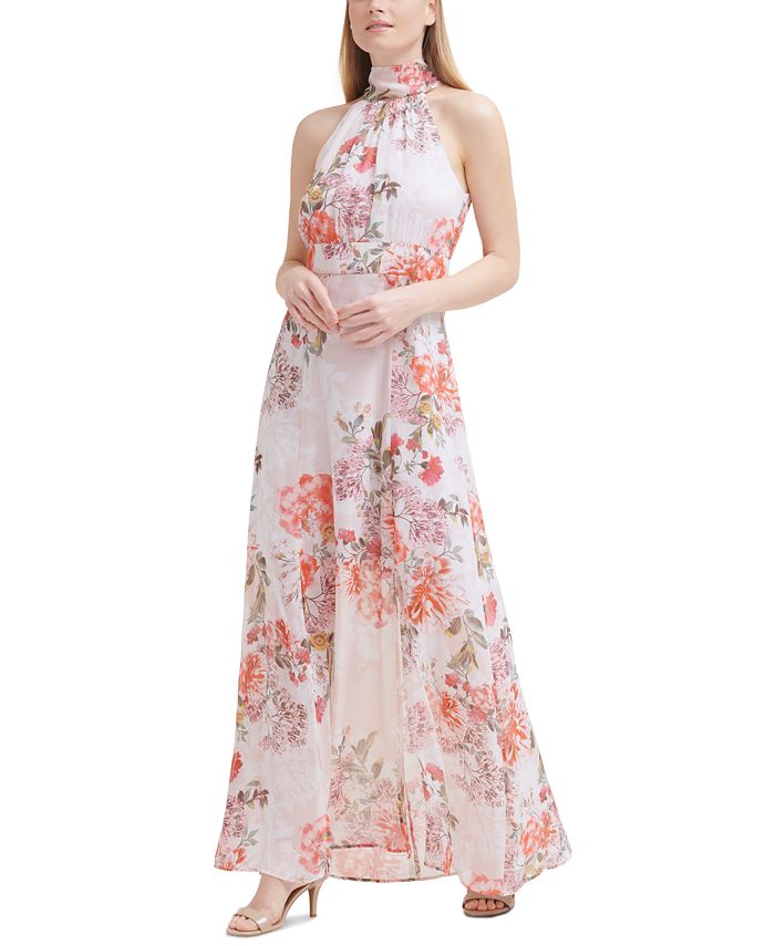 Eliza J Floral-Print Chiffon Gown - Macy's