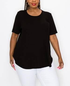 Coin Plus Size Thermal Short Sleeve Swing Tee In Black