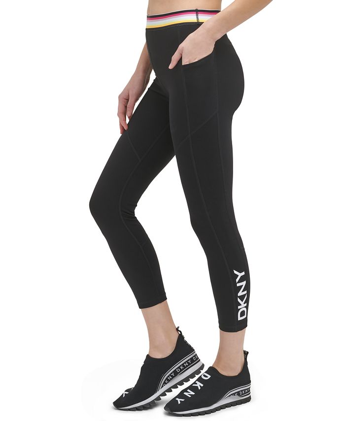 DKNY Women's Tummy Control Workout Yoga Leggings, Black Ribbed