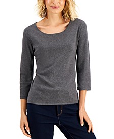 Petite 3/4 Sleeve Cotton Scoop-Neck Top, Created for Macy's