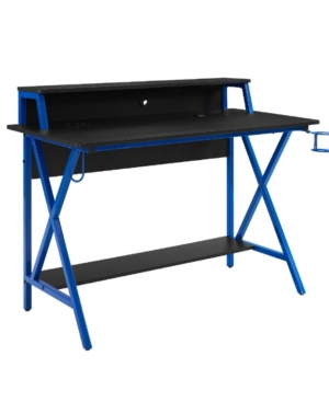 Linon Home Decor Moxley Led Gaming Desk In Black With Blue Frame