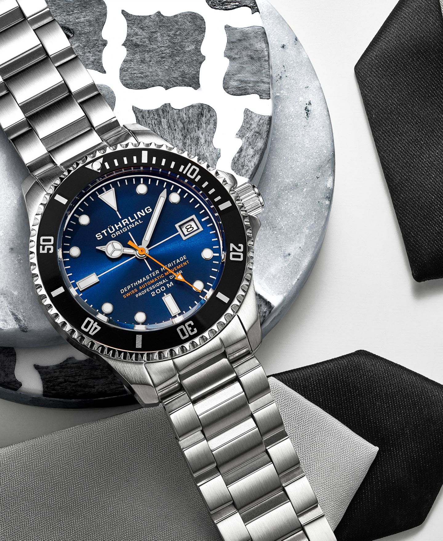 Мужские часы Stuhrling Swiss Automatic Depthmaster 42mm, цвет: Средний синий — фото 7