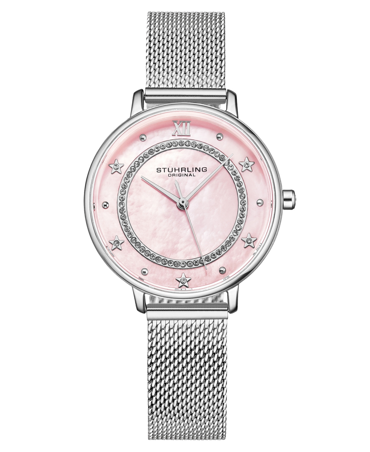 Women's Quartz Silver-Tone Mesh Strap Watch 34mm - Pink